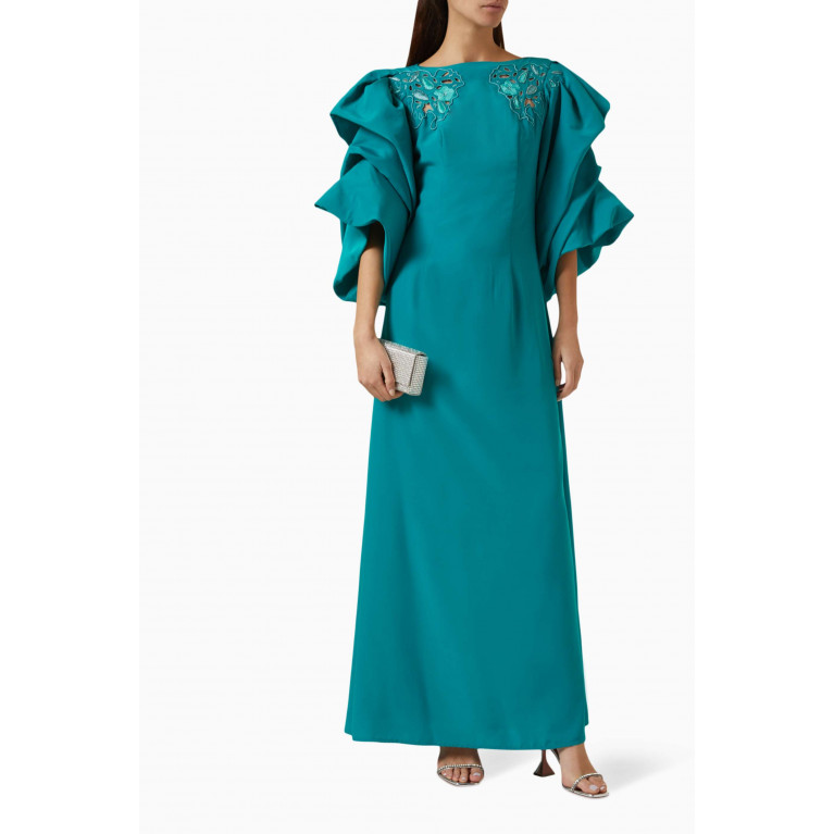 NASS - Embroidered Maxi Dress in Crepe Green