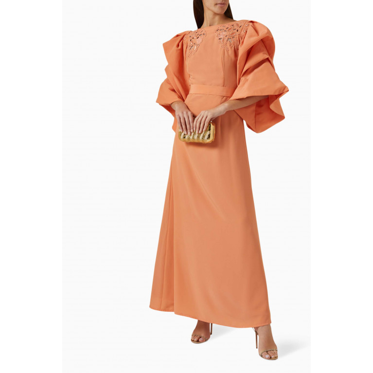 NASS - Embroidered Maxi Dress in Crepe Orange