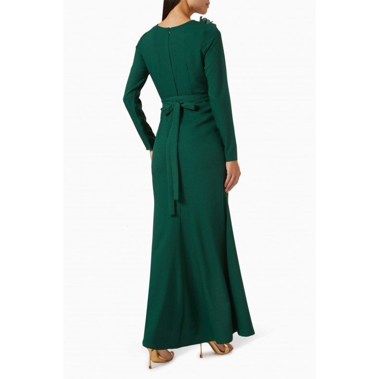 NASS - Floral Appliqué Maxi Dress in Crepe Green