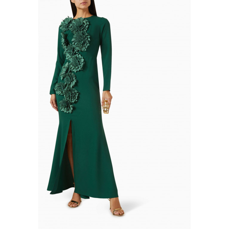 NASS - Floral Appliqué Maxi Dress in Crepe Green