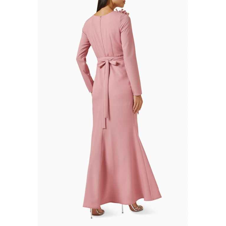 NASS - Floral Appliqué Maxi Dress in Crepe Pink