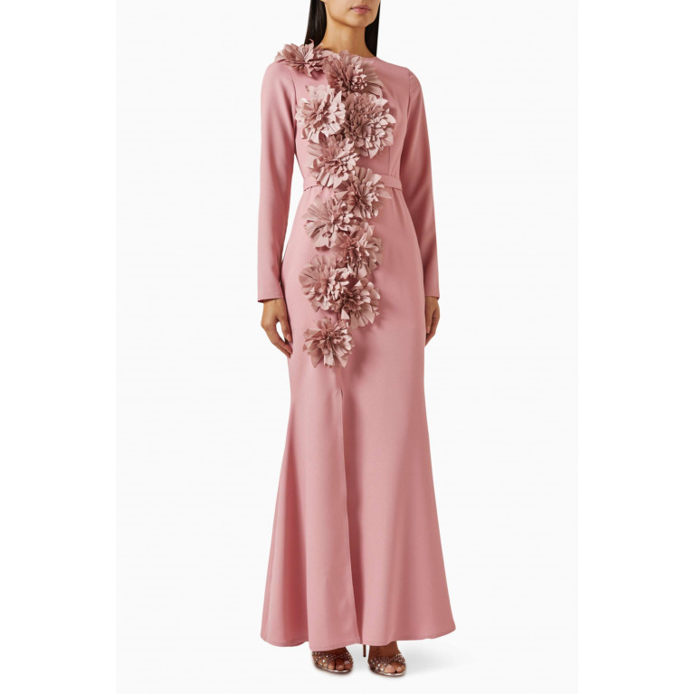 NASS - Floral Appliqué Maxi Dress in Crepe Pink