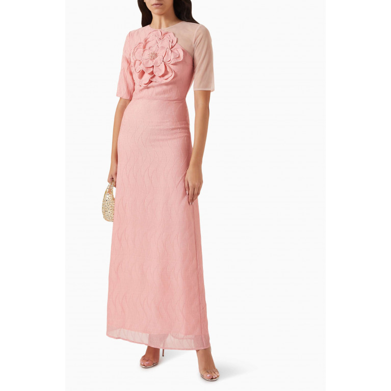 NASS - 3D Floral Maxi Dress in Tulle Pink