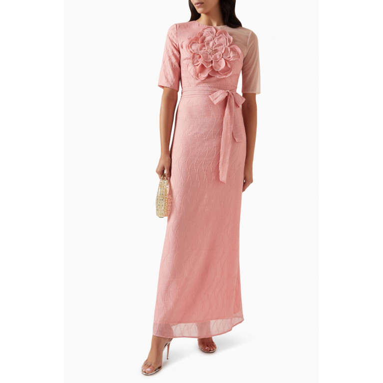 NASS - 3D Floral Maxi Dress in Tulle Pink