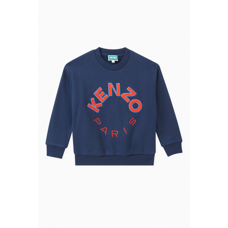 KENZO KIDS - Logo-embroidered Sweatshirt in Cotton Fleece Blue