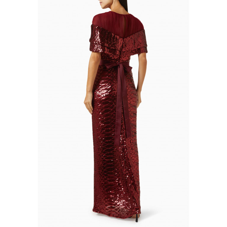 Amri - Cape-style Sleeve Maxi Dress in Sequin Red