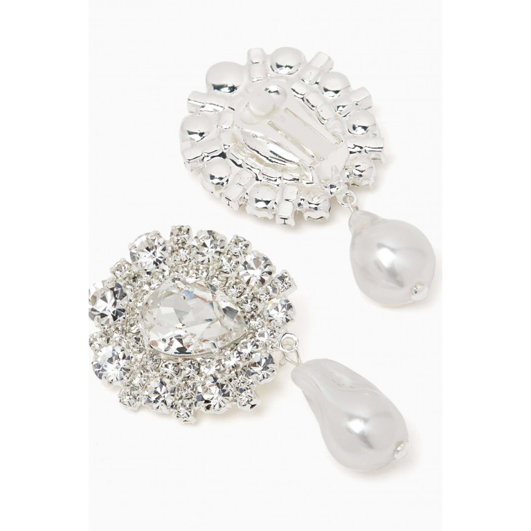 Magda Butrym - Crystal Drop Pearl Clip Earrings in Brass