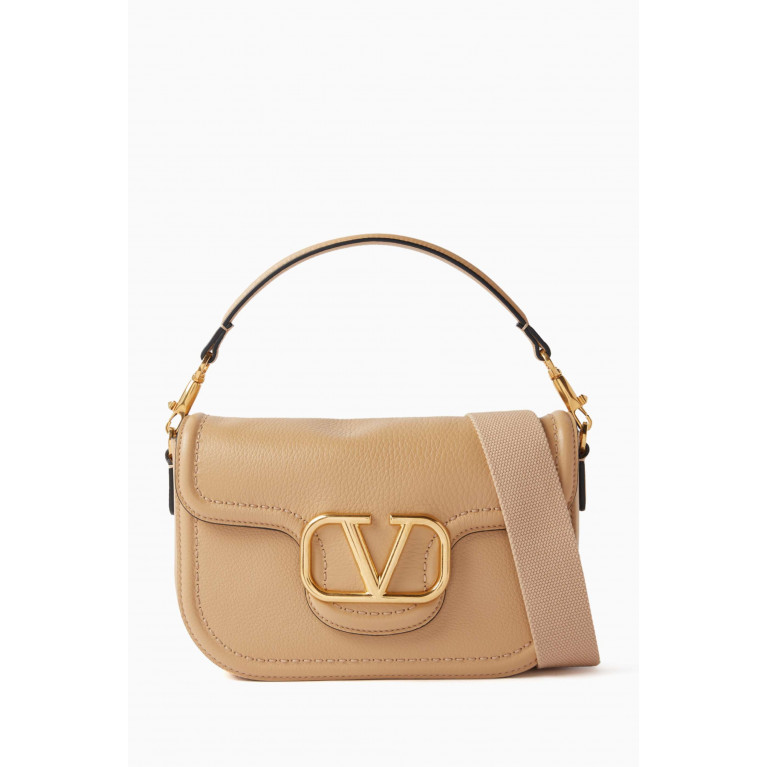 Valentino Garavani - Valentino Garavani Loco VLogo Shoulder Bag in Grained Leather Brown