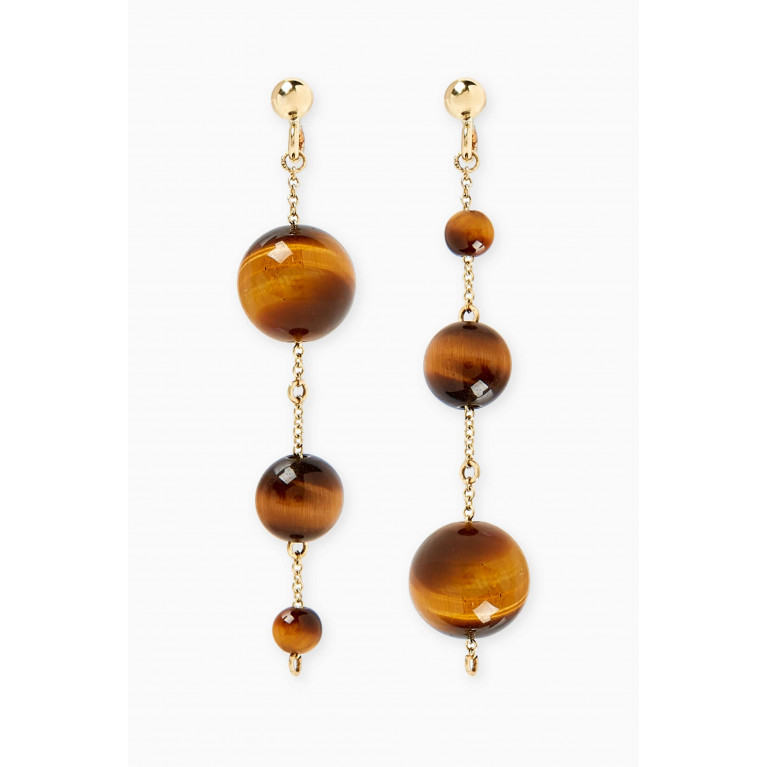 The Alkemistry - Tigers Eye Bubble & Chain Earrings in 18kt Recycled Yellow Gold