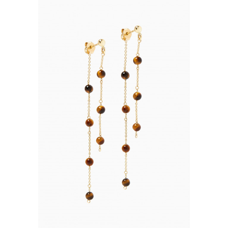 The Alkemistry - Tiger Eye Bead & Chain Double Earrings in 18kt Recycled Yellow Gold