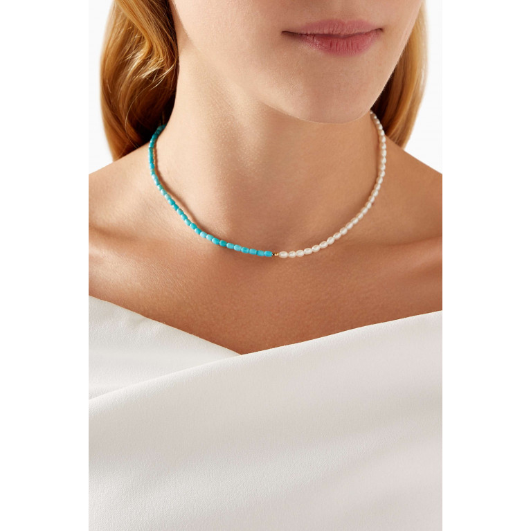 The Alkemistry - Turquoise & Mother-of-Pearl Necklace in 18kt Recycled Yellow Gold