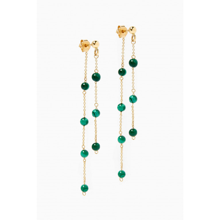 The Alkemistry - Malachite Bead & Chain Double Earrings in 18kt Recycled Yellow Gold