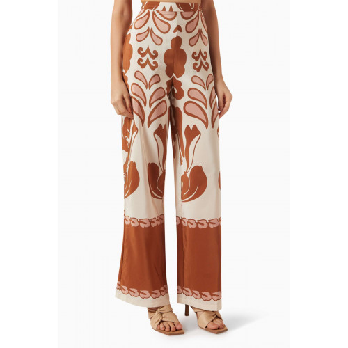 Adriana Degreas - Spray of Flower Wide-leg Pants in Silk