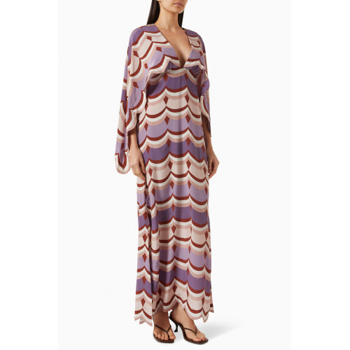 Adriana Degreas - Vintage Waves Cape-sleeve Maxi Dress in Silk