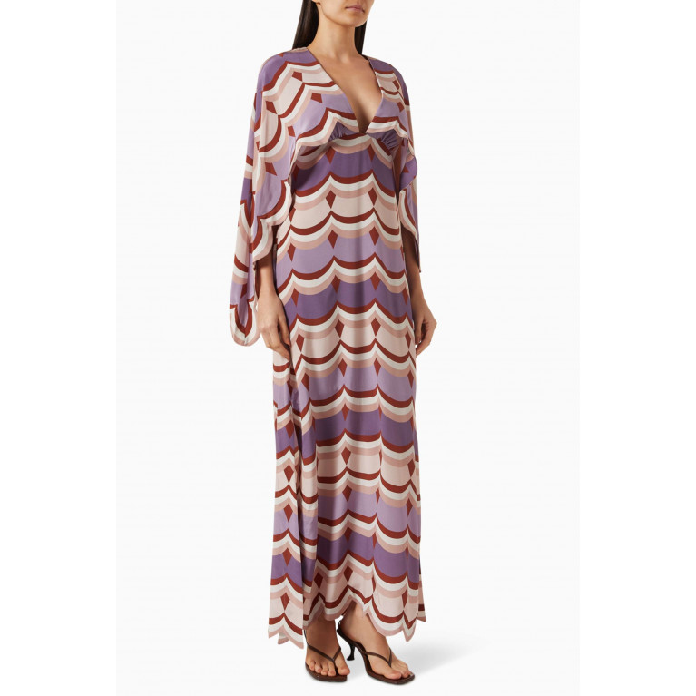 Adriana Degreas - Vintage Waves Cape-sleeve Maxi Dress in Silk