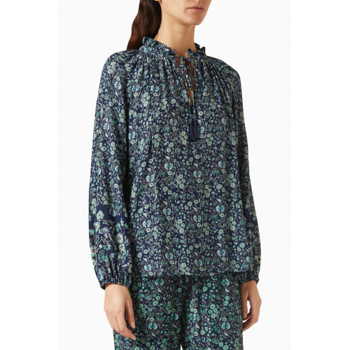 Natalie Martin - Penny Floral-print Blouse in Rayon Blue