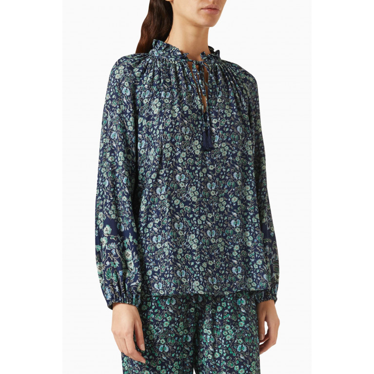 Natalie Martin - Penny Floral-print Blouse in Rayon Blue