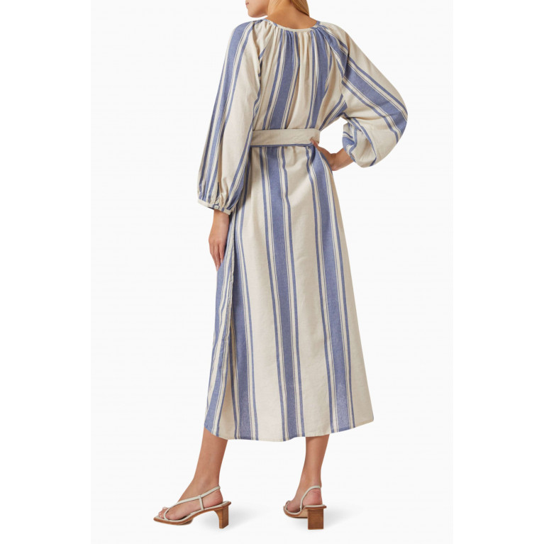 Natalie Martin - Alex Striped Midi Dress in Linen Blend