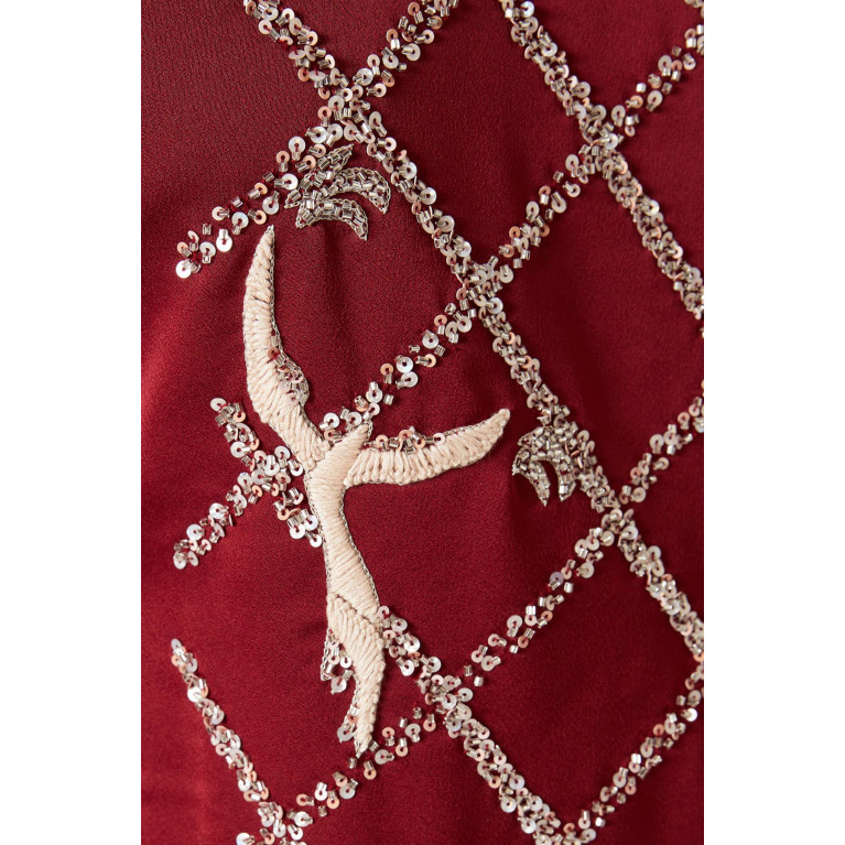 SHATHA ESSA - Linear Abstract Embroidered Kaftan in Silk