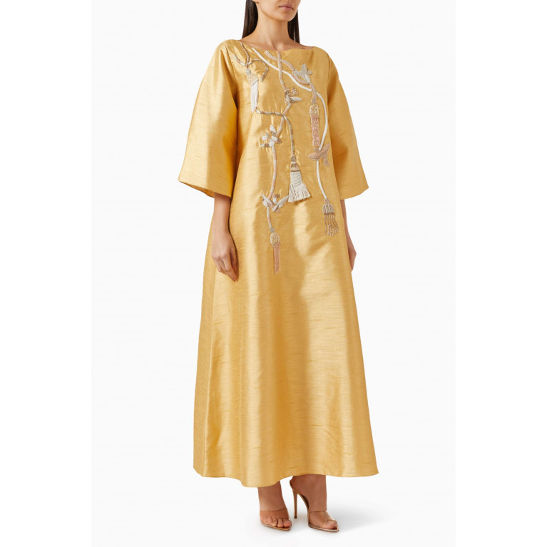 SHATHA ESSA - Embellished Kaftan in Raw Silk
