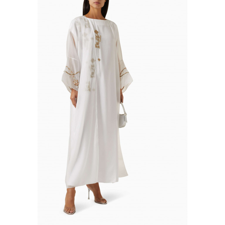 SHATHA ESSA - Embellished Sleeves Sheer Kaftan in Silk-organza