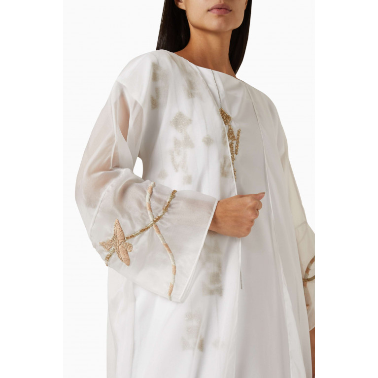 SHATHA ESSA - Embellished Sleeves Sheer Kaftan in Silk-organza