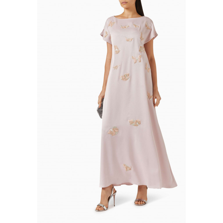 SHATHA ESSA - 3D Butterfly Embroidered Kaftan in Crepe