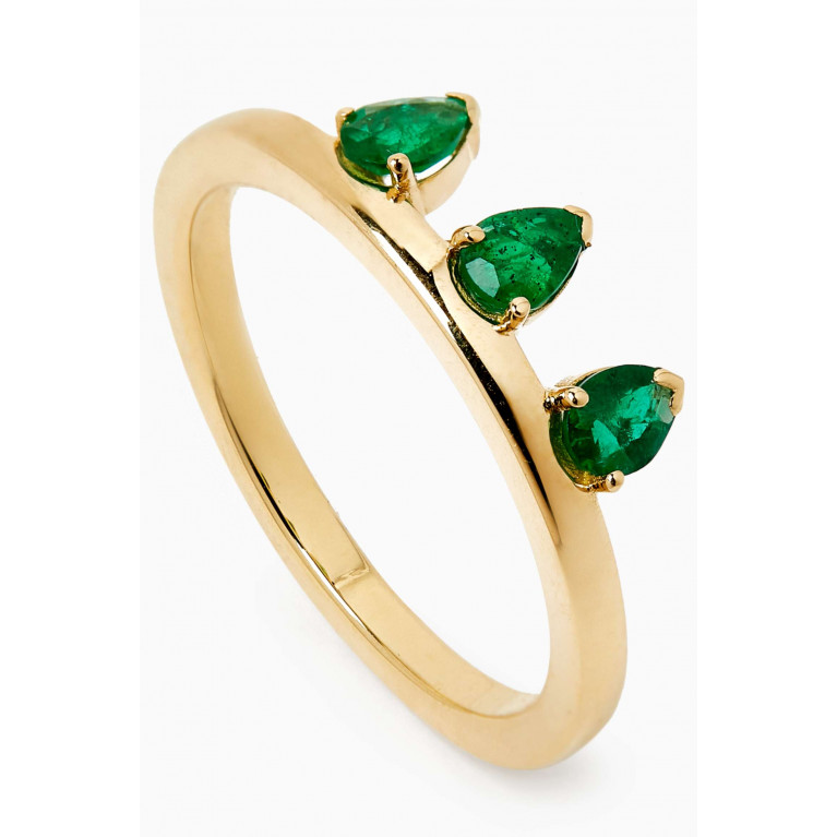 The Golden Collection - Pear-shaped Emerald Ring in 18kt Yellow Gold