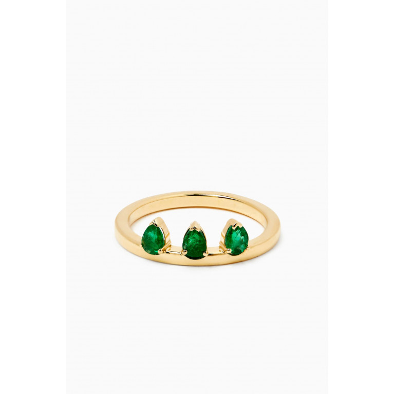 The Golden Collection - Pear-shaped Emerald Ring in 18kt Yellow Gold