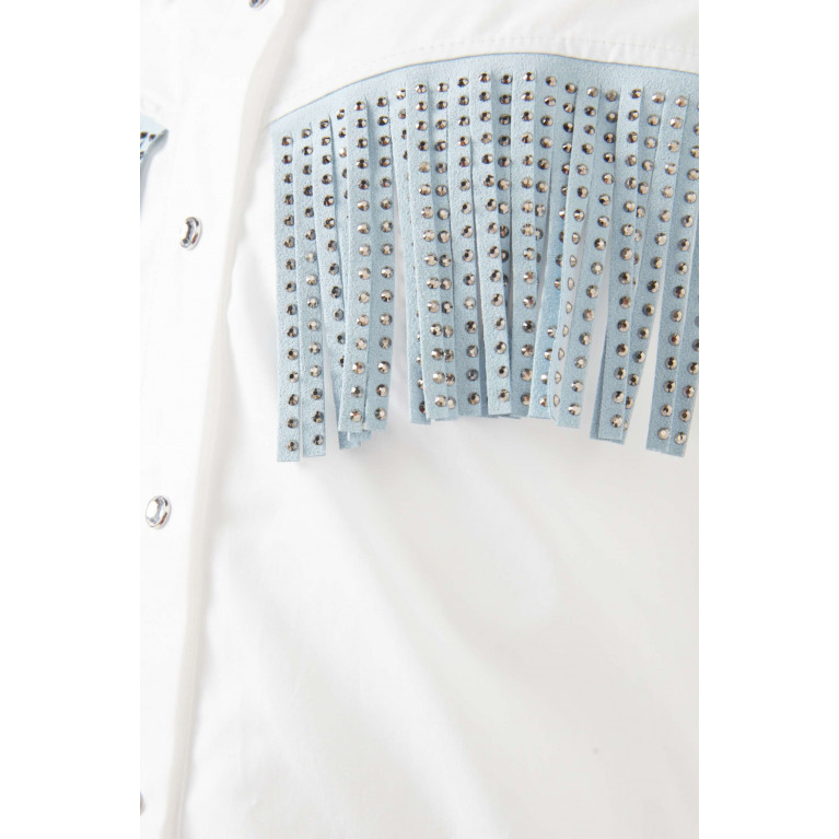 Monnalisa - Fringed Shirt in Cotton Poplin