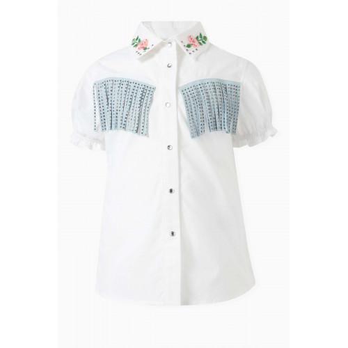 Monnalisa - Fringed Shirt in Cotton Poplin