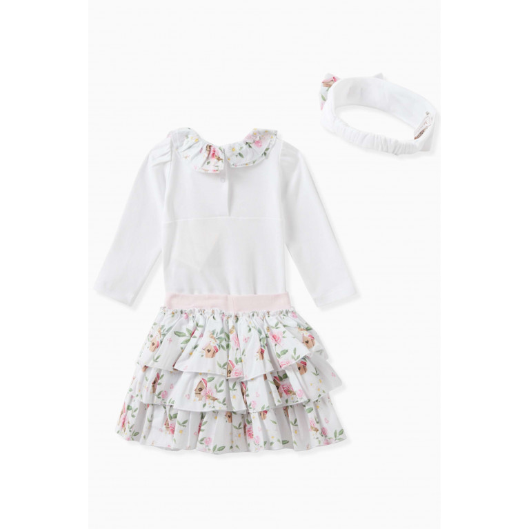 Monnalisa - Floral-print Dress & Headband Set in Cotton Jersey