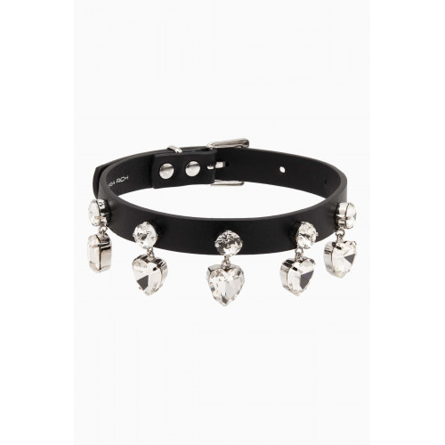 Alessandra Rich - Crystal Heart Choker Necklace in Leather
