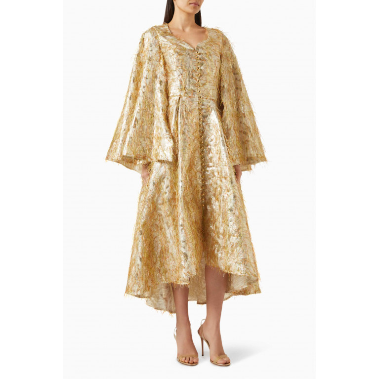 Poca & Poca - Flared Sleeves Midi Dress in Polyester