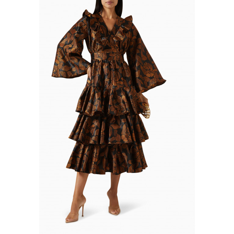 Poca & Poca - Ruffle Detail Layered Midi Dress in Polyester