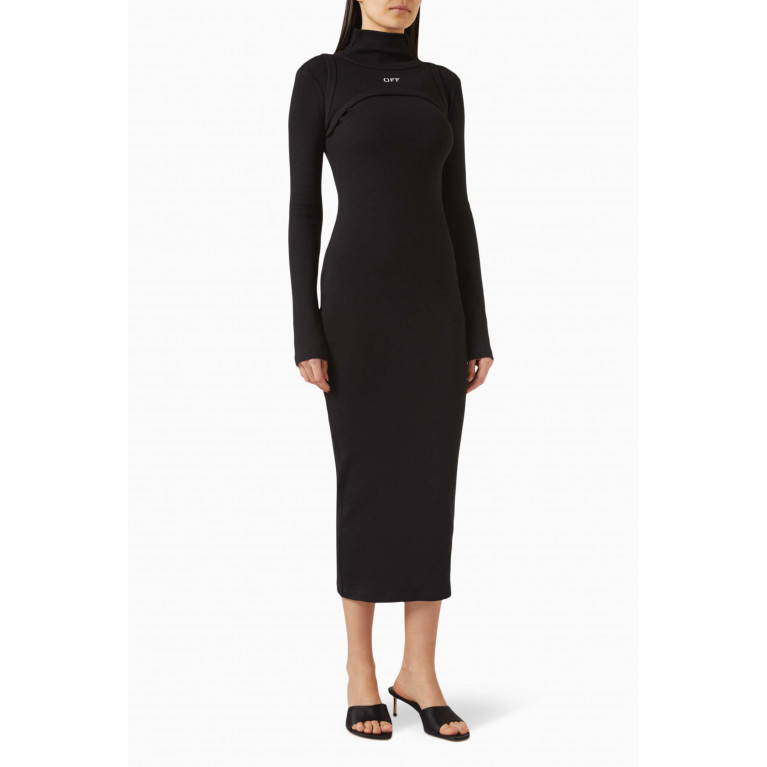 Off-White - Off Stamp High-neck Midi Dress in Cotton-knit