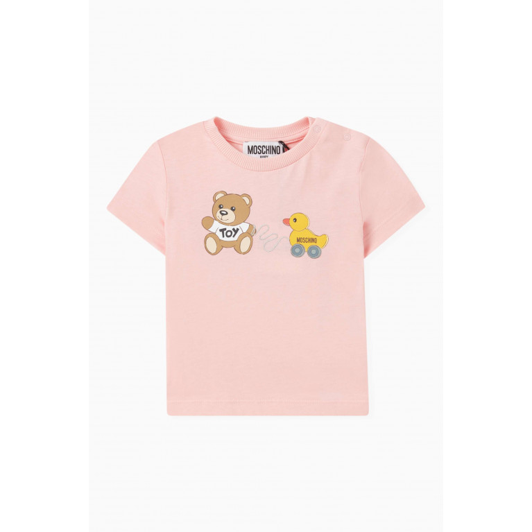 Moschino - Teddy Bear Print T-Shirt in Cotton Pink