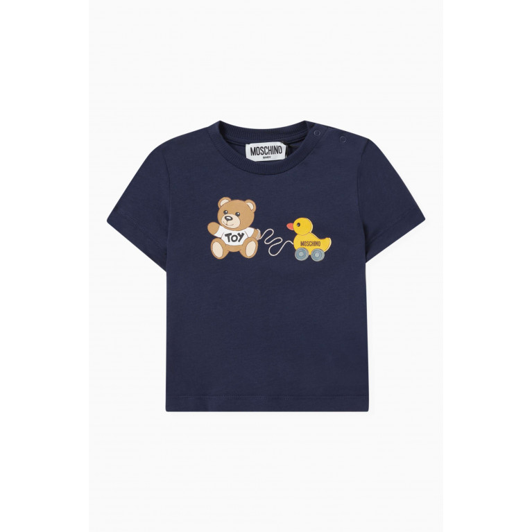 Moschino - Teddy Bear Print T-Shirt in Cotton Blue