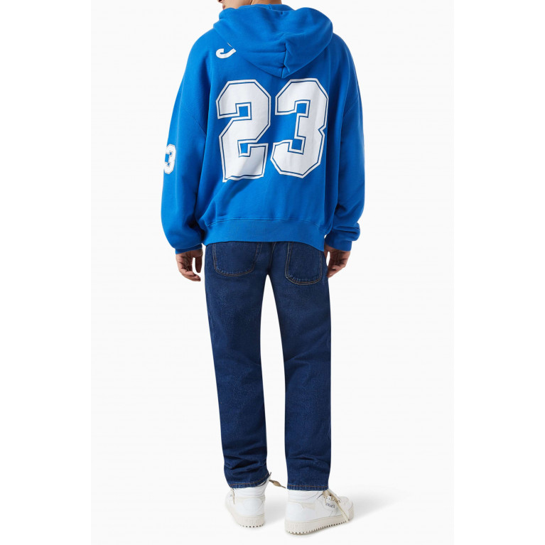 Off-White - Football Oversized Hoodie in Cotton Jersey Blue