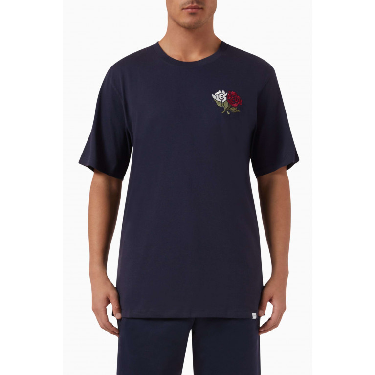 Les Deux - Felipe Embroidered T-shirt in Cotton Blue