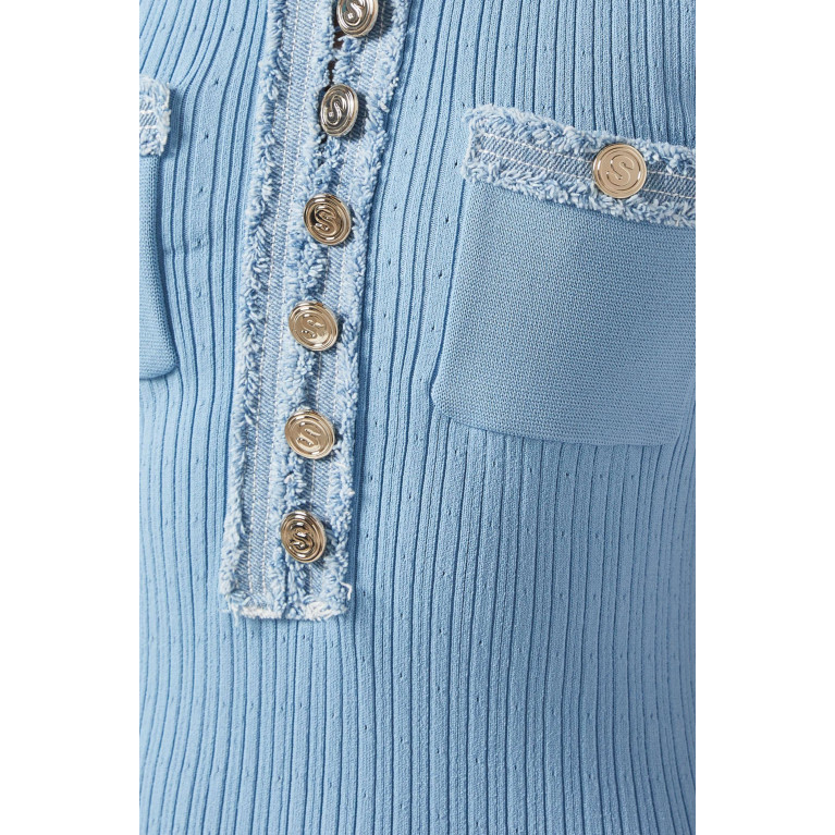 Sandro - Alecia Maxi Dress in Knit & Denim Blue