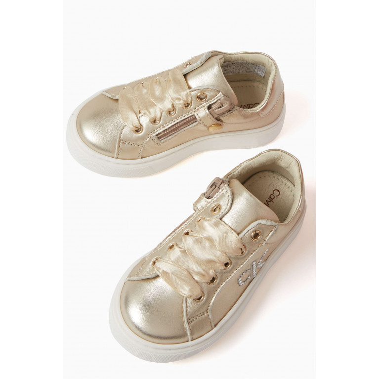 Calvin Klein - Logo Lace-up Sneakers in Metallic-leather
