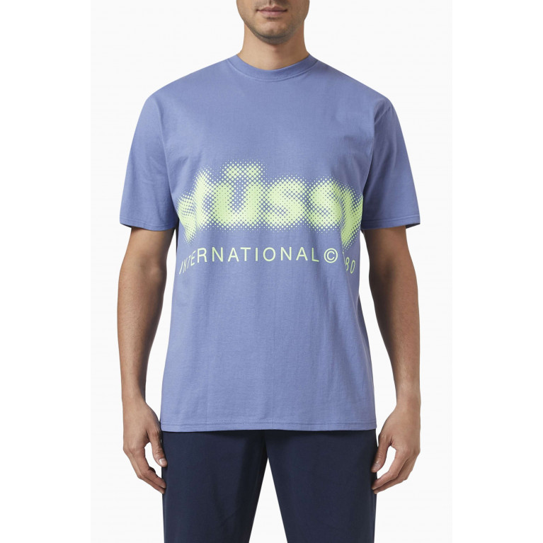 Stussy - Blurred Logo T-Shirt in Cotton Blue