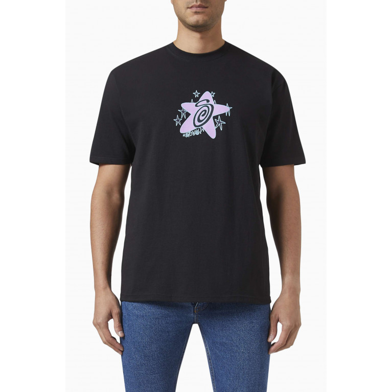 Stussy - Galaxy Print T-Shirt in Cotton Black
