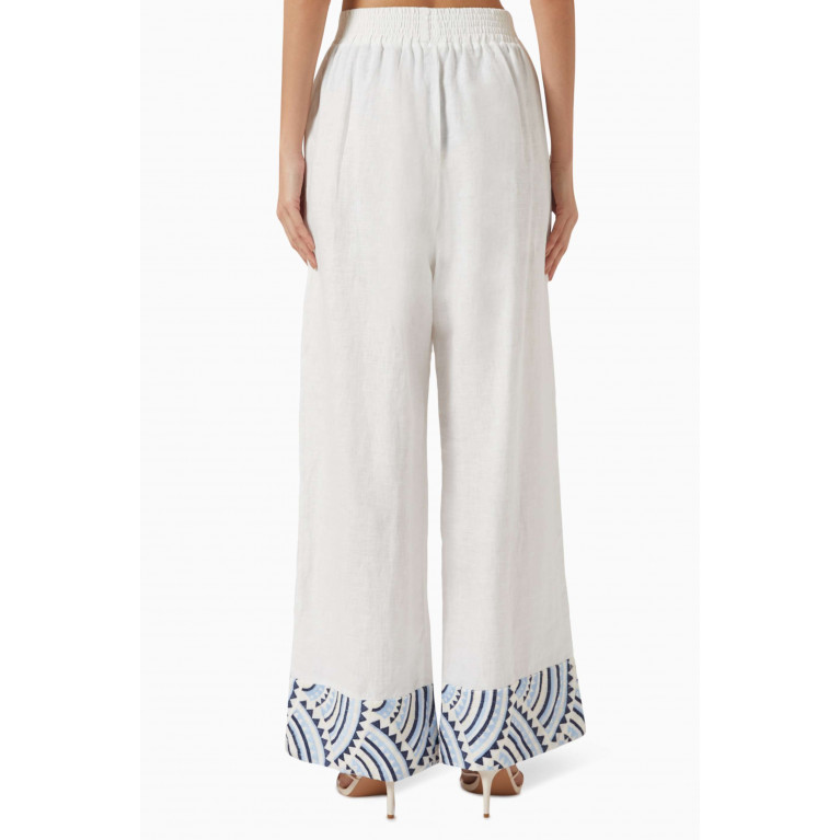 Kori - Embroidered Cuff Pants in Linen-blend White