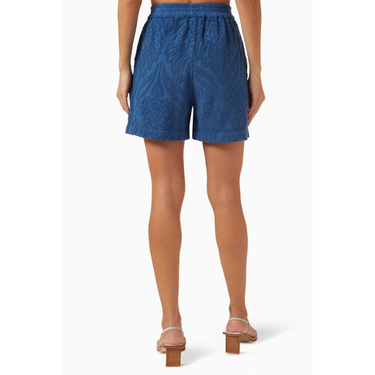 Kori - Elasticated waistband Shorts in Terry Cotton Blue