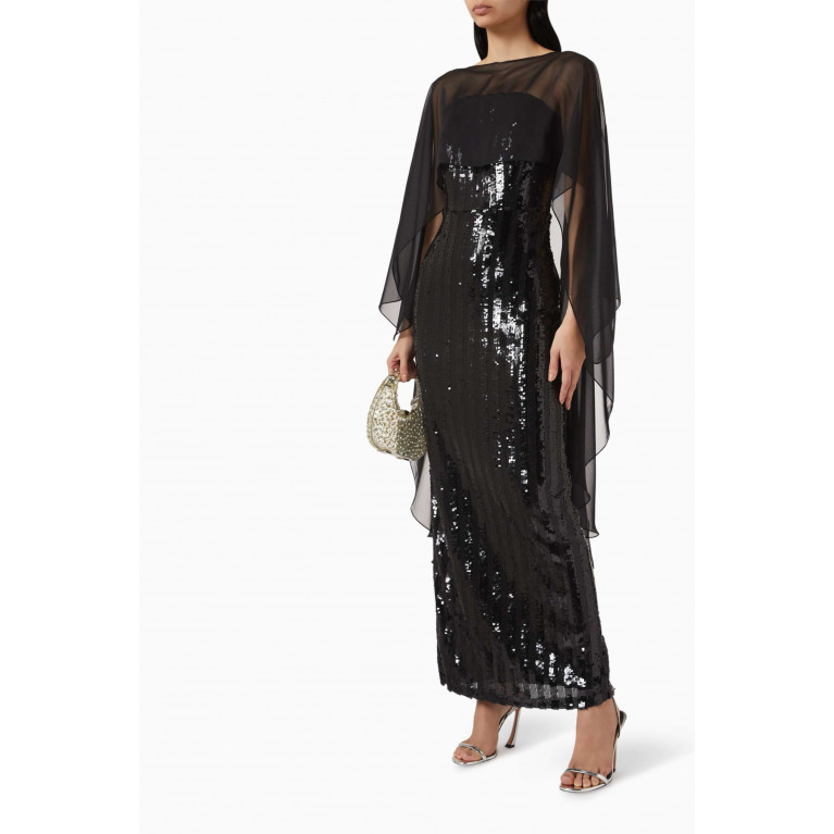 Amri - Sequin-embellished Cape Maxi Dress Black
