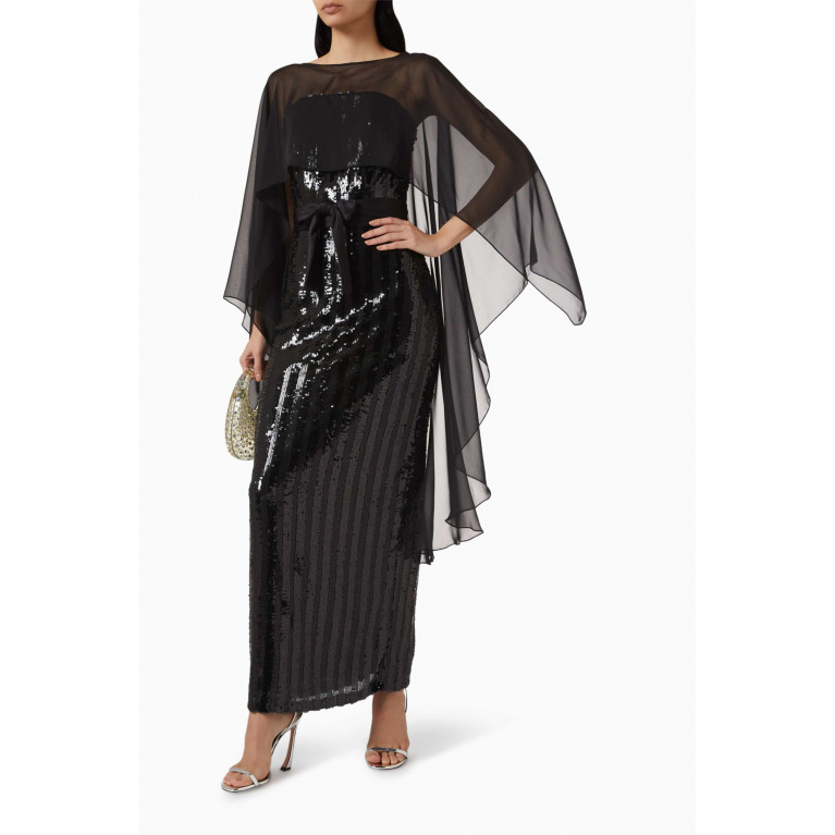 Amri - Sequin-embellished Cape Maxi Dress Black