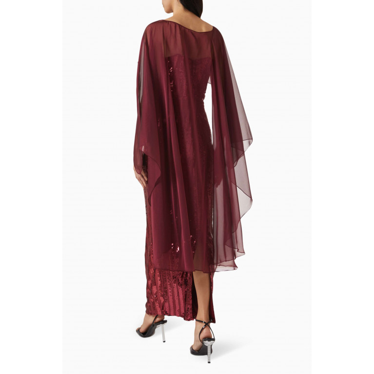 Amri - Sequin-embellished Cape Maxi Dress Red