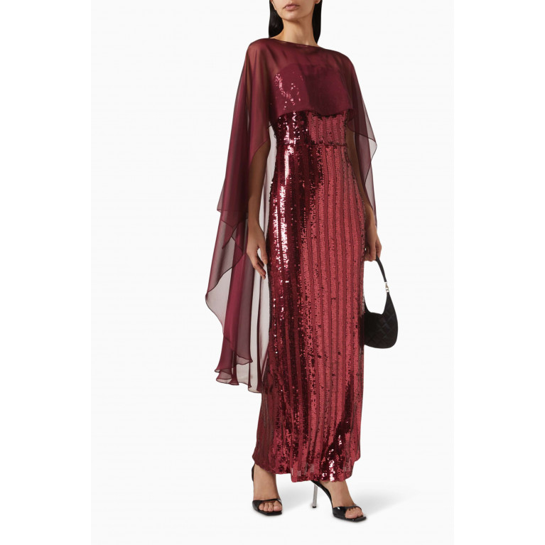 Amri - Sequin-embellished Cape Maxi Dress Red